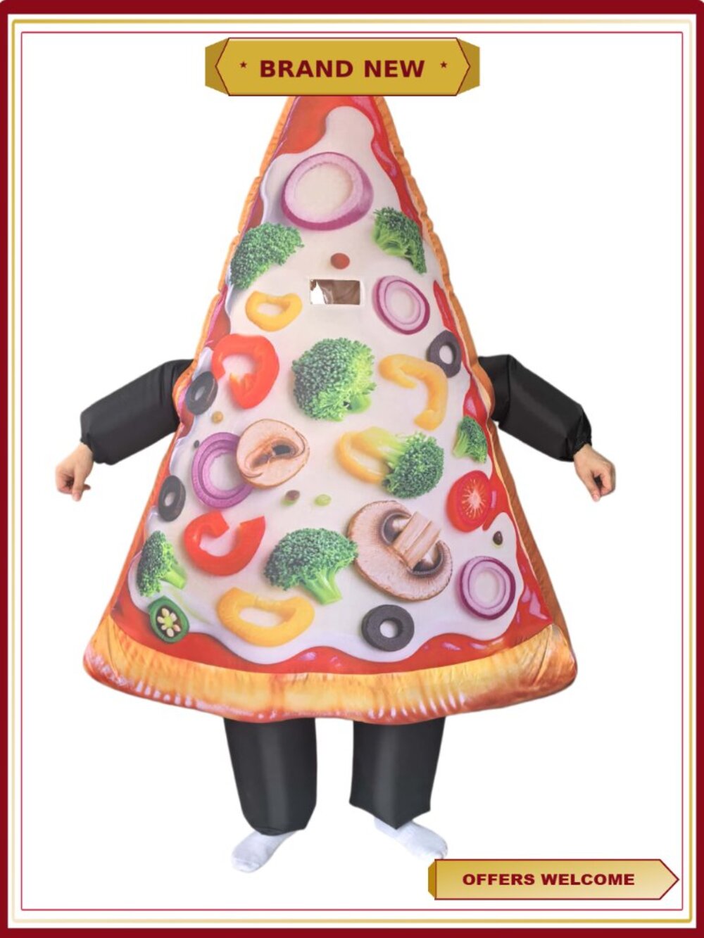 Adult Inflatable Pizza Slice Costume Funny Food Blow Up One Size